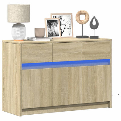 TV-taso LED-valoilla Sonoma-tammi 91x34x61 cm tekninen puu