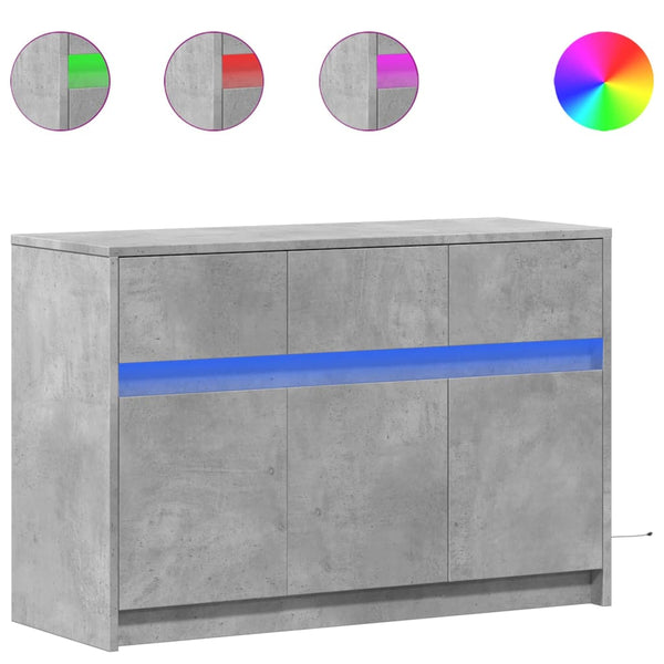 TV-taso LED-valoilla betoninharmaa 91x34x61 cm tekninen puu