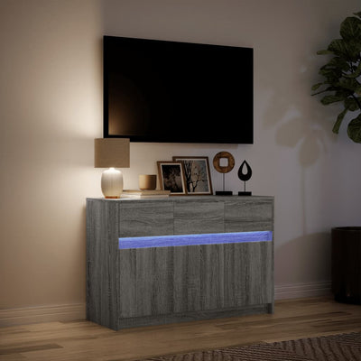 TV-taso LED-valoilla harmaa Sonoma 91x34x61 cm tekninen puu