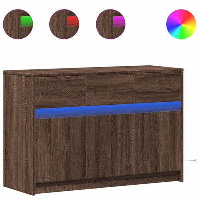 TV-taso LED-valoilla ruskea tammi 91x34x61 cm tekninen puu