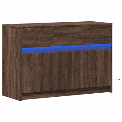 TV-taso LED-valoilla ruskea tammi 91x34x61 cm tekninen puu