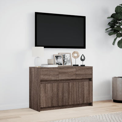 TV-taso LED-valoilla ruskea tammi 91x34x61 cm tekninen puu