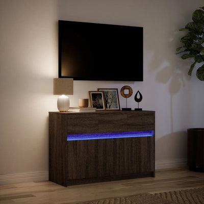 TV-taso LED-valoilla ruskea tammi 91x34x61 cm tekninen puu
