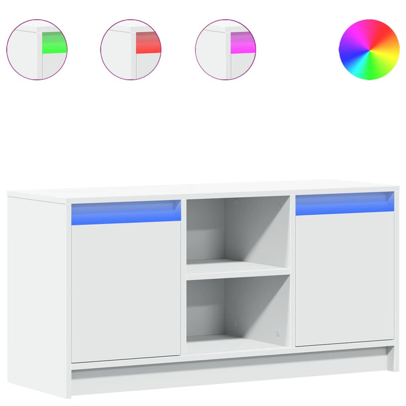 Valkoinen tv-taso led-valoilla Basch 100x34x50cm (puinen)