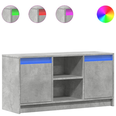 TV-taso LED-valoilla betoninharmaa 100x34x50 cm tekninen puu