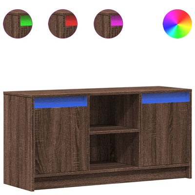 TV-taso LED-valoilla ruskea tammi 100x34x50 cm tekninen puu