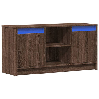 TV-taso LED-valoilla ruskea tammi 100x34x50 cm tekninen puu