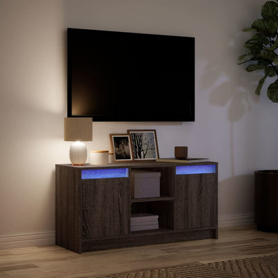 TV-taso LED-valoilla ruskea tammi 100x34x50 cm tekninen puu