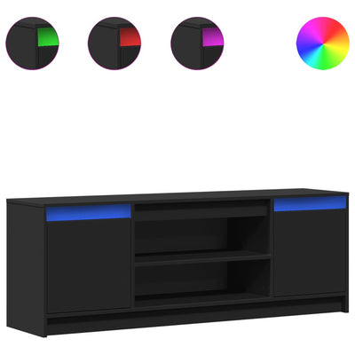 TV-taso musta LED-valoilla 139,5x34x50 cm tekninen puu