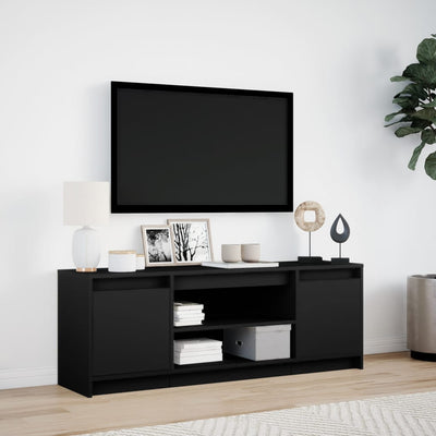 TV-taso musta LED-valoilla 139,5x34x50 cm tekninen puu