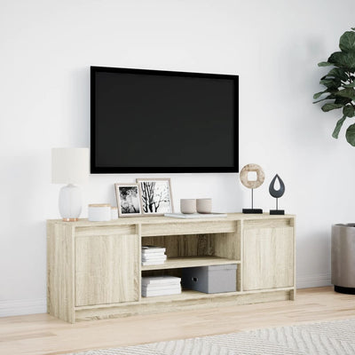 TV-taso LED-valoilla Sonoma-tammi 139,5x34x50 cm tekninen puu