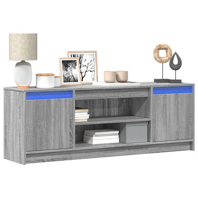 TV-taso LED-valoilla harmaa Sonoma 139,5x34x50 cm tekninen puu
