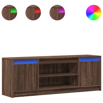 TV-taso LED-valoilla ruskea tammi 139,5x34x50 cm tekninen puu