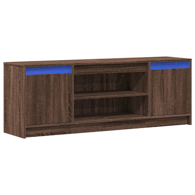 TV-taso LED-valoilla ruskea tammi 139,5x34x50 cm tekninen puu