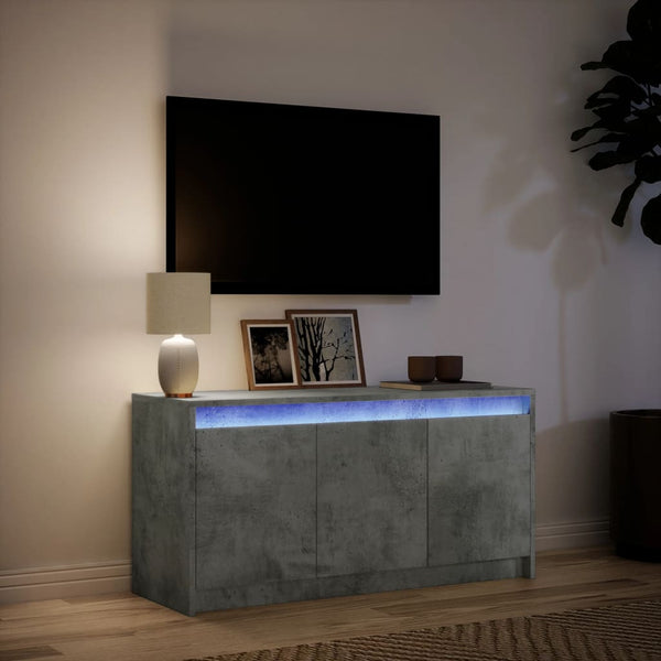 TV-taso LED-valoilla betoninharmaa 100x34x50 cm tekninen puu