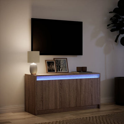 TV-taso LED-valoilla ruskea tammi 100x34x50 cm tekninen puu