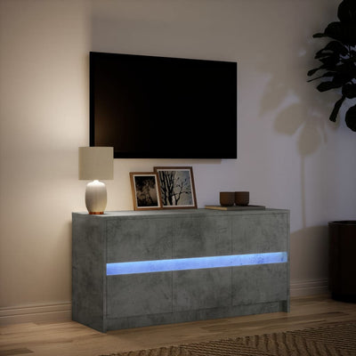 TV-taso LED-valoilla betoninharmaa 100x34x50 cm tekninen puu