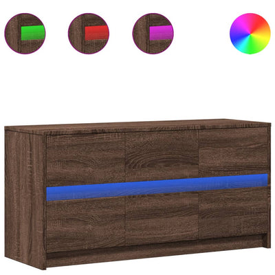 TV-taso LED-valoilla ruskea tammi 100x34x50 cm tekninen puu