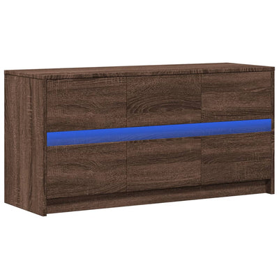 TV-taso LED-valoilla ruskea tammi 100x34x50 cm tekninen puu
