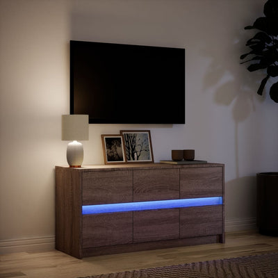 TV-taso LED-valoilla ruskea tammi 100x34x50 cm tekninen puu