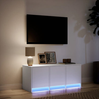 TV-taso LED-valoilla valkoinen 97x34x40 cm tekninen puu