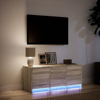 TV-taso LED-valoilla Sonoma-tammi 97x34x40 cm tekninen puu