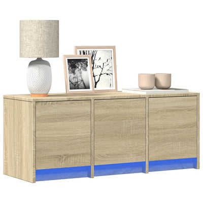 TV-taso LED-valoilla Sonoma-tammi 97x34x40 cm tekninen puu