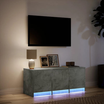 TV-taso LED-valoilla betoninharmaa 97x34x40 cm tekninen puu