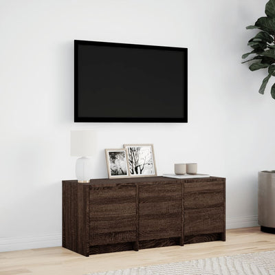 TV-taso LED-valoilla ruskea tammi 97x34x40 cm tekninen puu