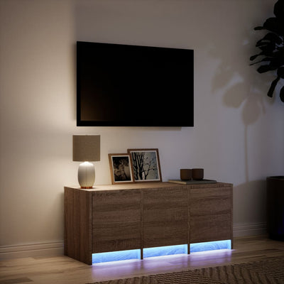 TV-taso LED-valoilla ruskea tammi 97x34x40 cm tekninen puu