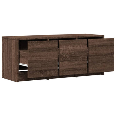 TV-taso LED-valoilla ruskea tammi 97x34x40 cm tekninen puu