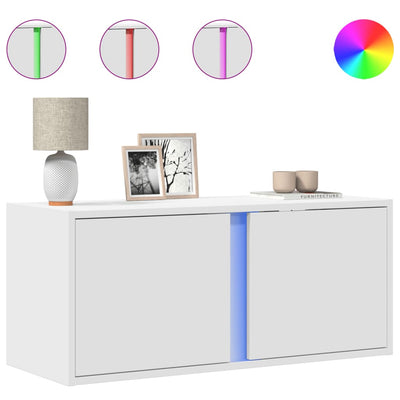 Valkoinen tv-seinäkaappi Diora 80x31x35cm (led-valoilla)