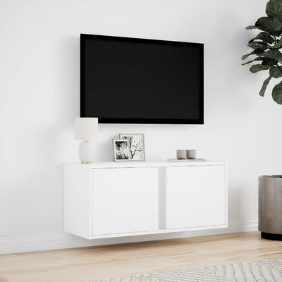 TV-seinäkaappi LED-valoilla valkoinen 80x31x35 cm