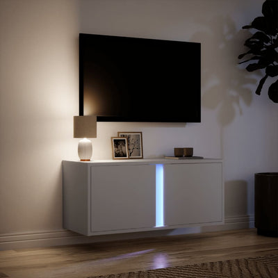 TV-seinäkaappi LED-valoilla valkoinen 80x31x35 cm