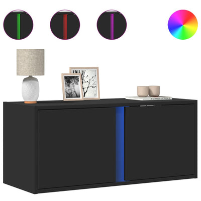 TV-seinäkaappi LED-valoilla musta 80x31x35 cm
