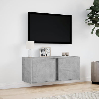 Betoninharmaa tv-seinäkaappi Diora 80x31x35cm (led-valoilla)