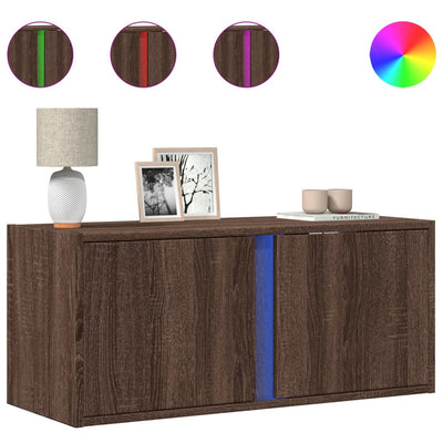 TV-seinäkaappi LED-valoilla ruskea tammi 80x31x35 cm
