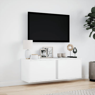 TV-seinäkaappi LED-valoilla valkoinen 100x31x35 cm