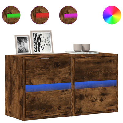 TV-seinäkaapit LED-valoilla 2 kpl savutammi 41x31x45 cm