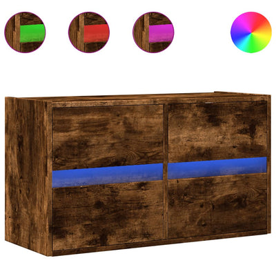 TV-seinäkaappi LED-valoilla savutammi 80x31x45 cm