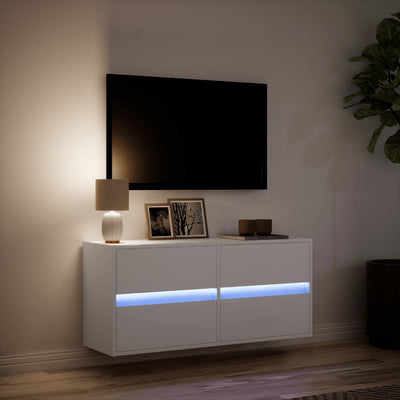 TV-seinäkaappi LED-valoilla valkoinen 100x31x45 cm