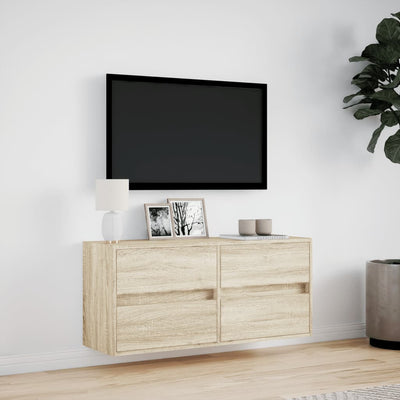 Sonoma-tammi tv-seinäkaappi Awwad 100x31x45cm (led-valoilla)