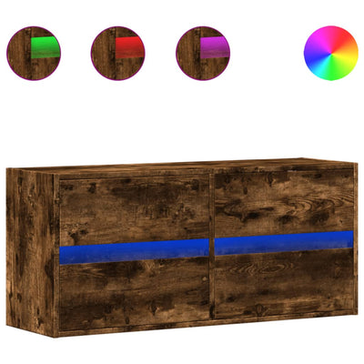TV-seinäkaappi LED-valoilla savutammi 100x31x45 cm