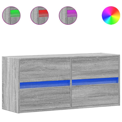 Harmaa tv-seinäkaappi Awwad 100x31x45cm (led-valoilla sonoma)