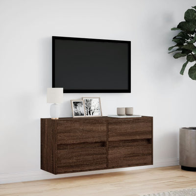 Ruskea tammi tv-seinäkaappi Awwad 100x31x45cm (led-valoilla)