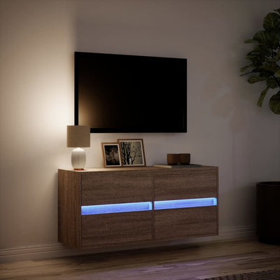 Ruskea tammi tv-seinäkaappi Awwad 100x31x45cm (led-valoilla)