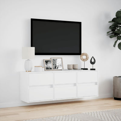 Valkoinen tv-seinäkaappi Awwad 130x31x45cm (led-valoilla)