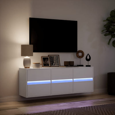 Valkoinen tv-seinäkaappi Awwad 130x31x45cm (led-valoilla)