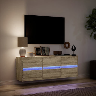 Sonoma-tammi tv-seinäkaappi Awwad 130x31x45cm (led-valoilla)