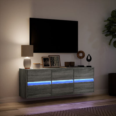 Harmaa tv-seinäkaappi Awwad 130x31x45cm (led-valoilla sonoma)